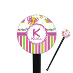 Butterflies & Stripes 7" Round Plastic Stir Sticks - Black - Double Sided (Personalized)