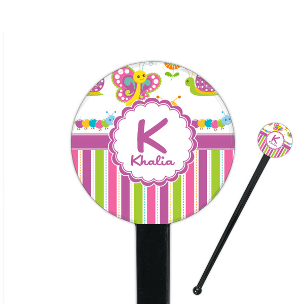 Custom Butterflies & Stripes 7" Round Plastic Stir Sticks - Black - Double Sided (Personalized)