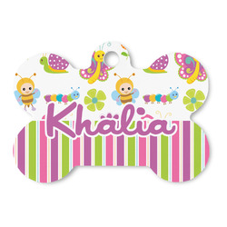 Butterflies & Stripes Bone Shaped Dog ID Tag - Large (Personalized)