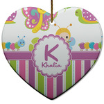 Butterflies & Stripes Heart Ceramic Ornament w/ Name and Initial