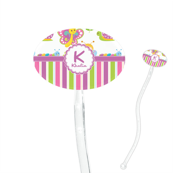 Custom Butterflies & Stripes 7" Oval Plastic Stir Sticks - Clear (Personalized)