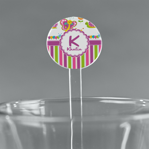 Custom Butterflies & Stripes 7" Round Plastic Stir Sticks - Clear (Personalized)