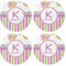 Butterflies & Stripes Coaster Round Rubber Back - Apvl