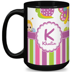 Butterflies & Stripes 15 Oz Coffee Mug - Black (Personalized)