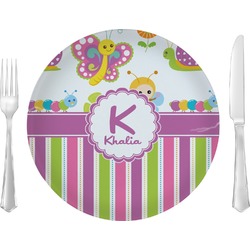 Butterflies & Stripes 10" Glass Lunch / Dinner Plates - Single or Set (Personalized)