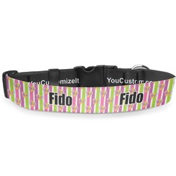 Butterflies & Stripes Deluxe Dog Collar - Small (8.5" to 12.5") (Personalized)