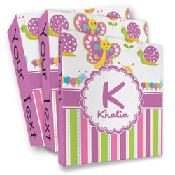 Butterflies & Stripes 3 Ring Binder - Full Wrap (Personalized)