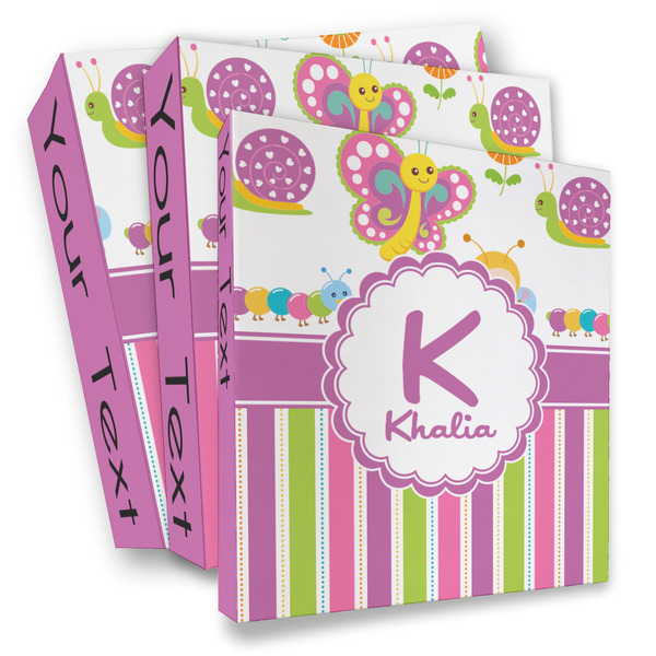 Custom Butterflies & Stripes 3 Ring Binder - Full Wrap (Personalized)