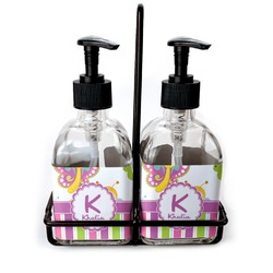 Butterflies & Stripes Glass Soap & Lotion Bottle Set (Personalized)