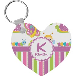Butterflies & Stripes Heart Plastic Keychain w/ Name and Initial