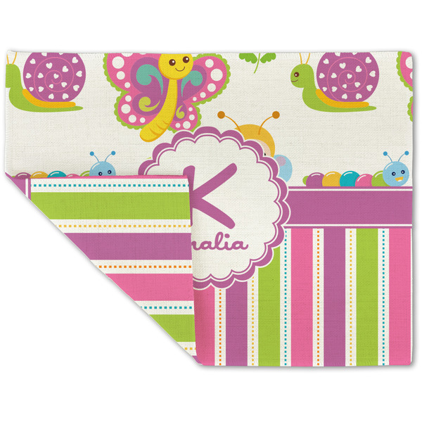 Custom Butterflies & Stripes Double-Sided Linen Placemat - Single w/ Name and Initial