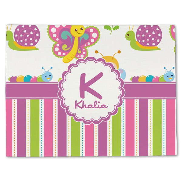 Custom Butterflies & Stripes Single-Sided Linen Placemat - Single w/ Name and Initial