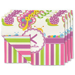 Butterflies & Stripes Double-Sided Linen Placemat - Set of 4 w/ Name and Initial