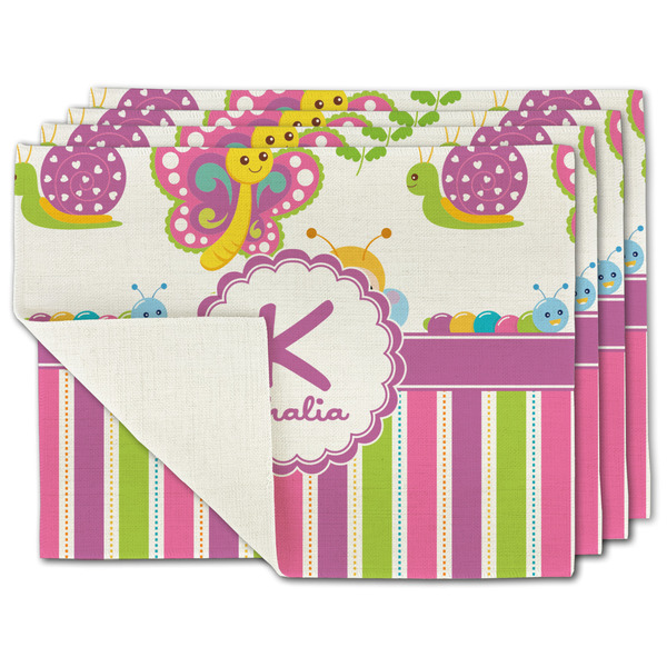 Custom Butterflies & Stripes Single-Sided Linen Placemat - Set of 4 w/ Name and Initial