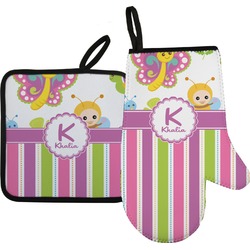 Butterflies & Stripes Oven Mitt & Pot Holder Set w/ Name and Initial