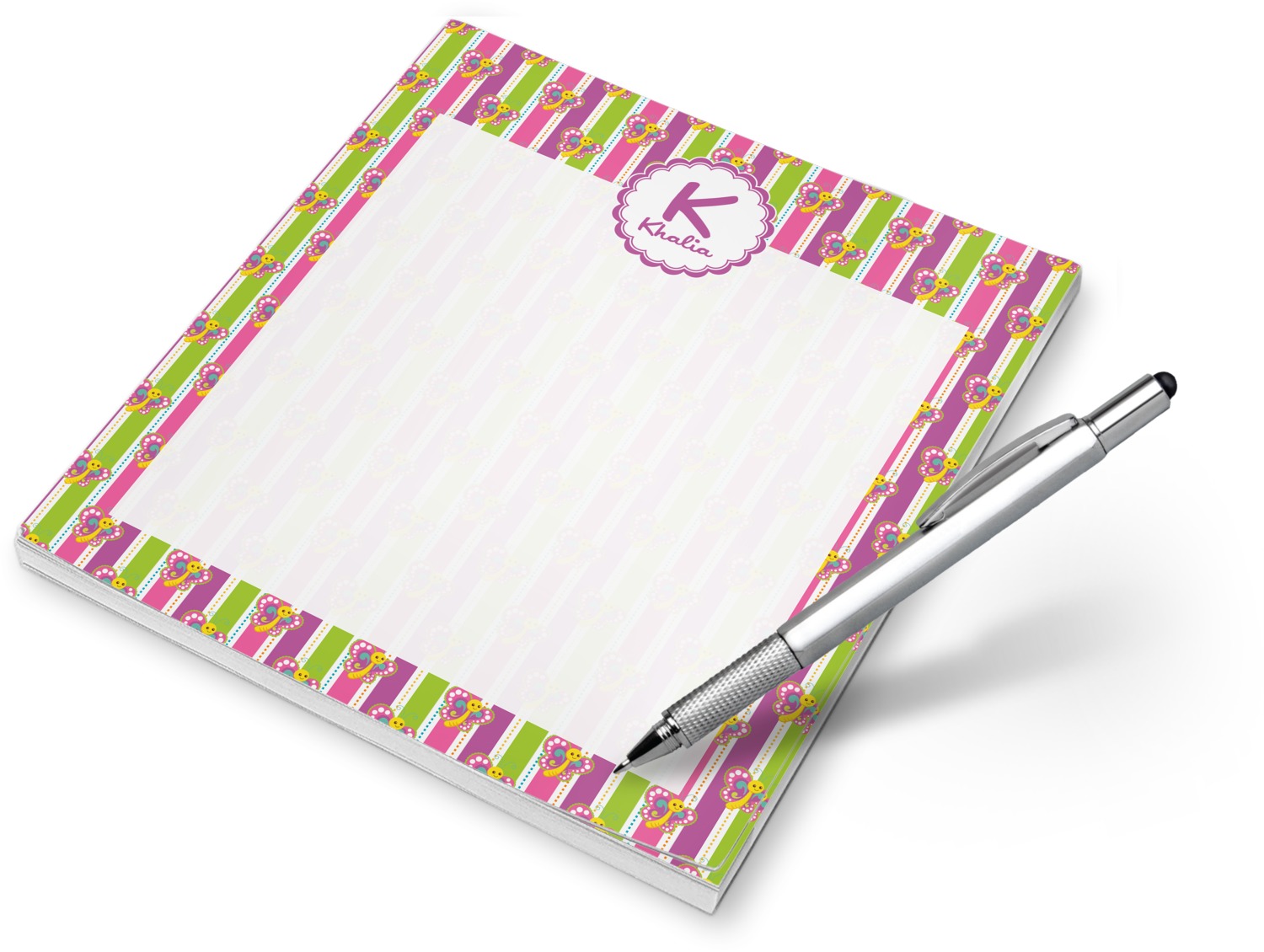 Custom Butterflies & Stripes Notepad (Personalized) | YouCustomizeIt