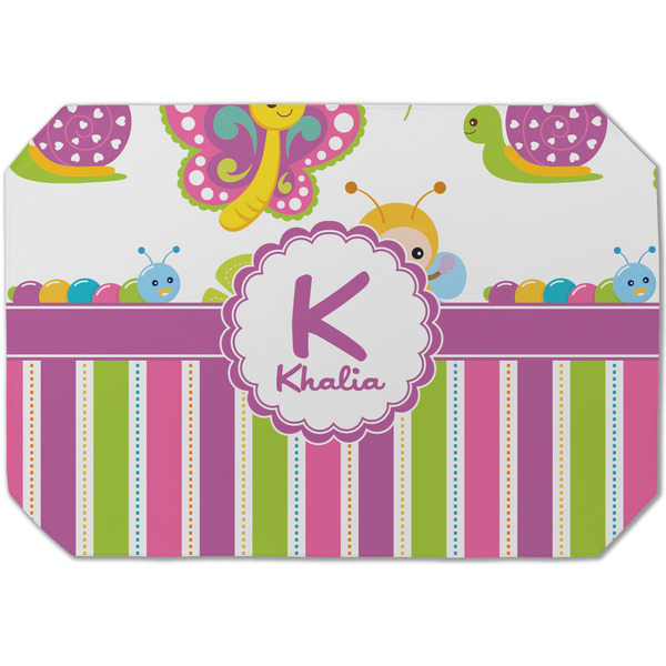 Custom Butterflies & Stripes Dining Table Mat - Octagon (Single-Sided) w/ Name and Initial