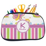 Butterflies & Stripes Neoprene Pencil Case - Medium w/ Name and Initial