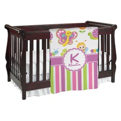 Butterflies & Stripes Baby Blanket (Double Sided) (Personalized)