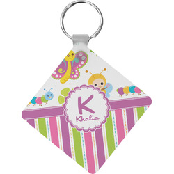 Butterflies & Stripes Diamond Plastic Keychain w/ Name and Initial