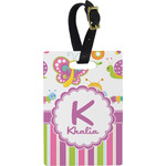 Butterflies & Stripes Plastic Luggage Tag - Rectangular w/ Name and Initial