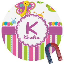 Butterflies & Stripes Round Fridge Magnet (Personalized)