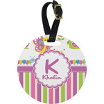 Butterflies & Stripes Plastic Luggage Tag - Round (Personalized)