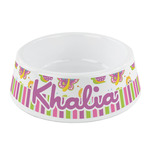 Butterflies & Stripes Plastic Dog Bowl - Small (Personalized)