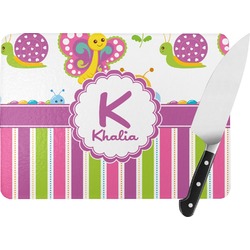 Butterflies & Stripes Rectangular Glass Cutting Board - Large - 15.25"x11.25" w/ Name and Initial