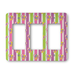 Butterflies & Stripes Rocker Style Light Switch Cover - Three Switch