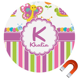 Butterflies & Stripes Round Car Magnet - 6" (Personalized)