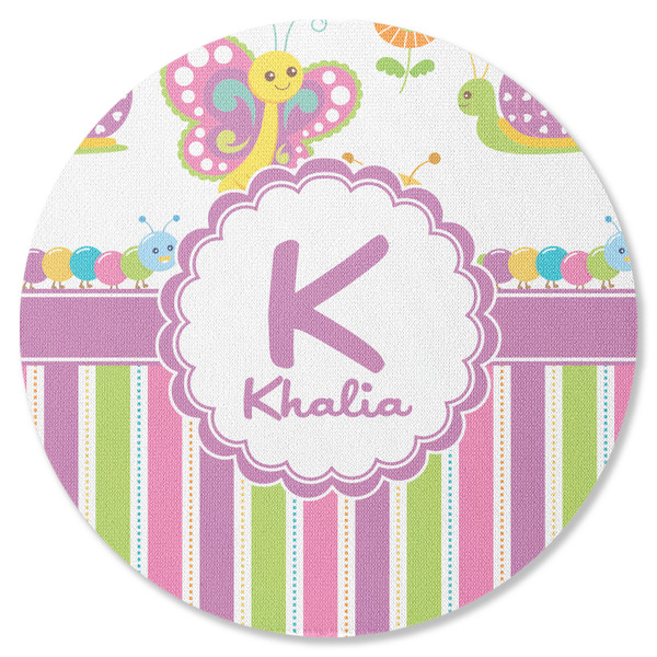 Custom Butterflies & Stripes Round Rubber Backed Coaster (Personalized)