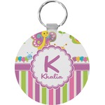 Butterflies & Stripes Round Plastic Keychain (Personalized)