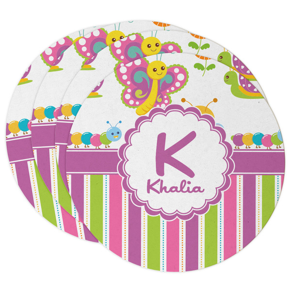 Custom Butterflies & Stripes Round Paper Coasters w/ Name and Initial