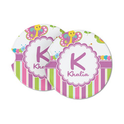 Butterflies & Stripes Sandstone Car Coasters - Set of 2 (Personalized)