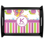 Butterflies & Stripes Black Wooden Tray - Large (Personalized)