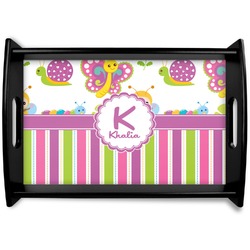 Butterflies & Stripes Black Wooden Tray - Small (Personalized)