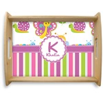 Butterflies & Stripes Natural Wooden Tray - Large (Personalized)