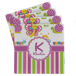 Butterflies & Stripes Absorbent Stone Coasters - Set of 4 (Personalized)