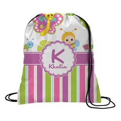 Butterflies & Stripes Drawstring Backpack - Large (Personalized)