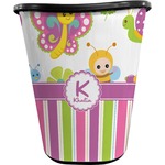 Butterflies & Stripes Waste Basket - Single Sided (Black) (Personalized)