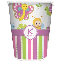 Butterflies & Stripes Waste Basket - Double Sided (White) (Personalized)