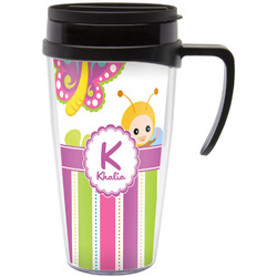 Butterflies & Stripes Acrylic Travel Mug with Handle (Personalized)