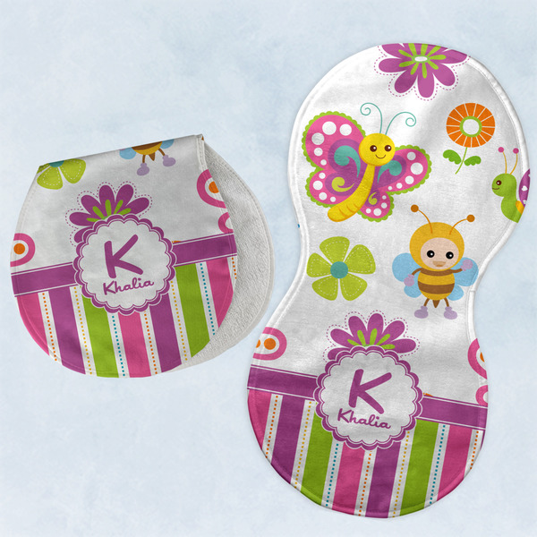 Custom Butterflies & Stripes Burp Pads - Velour - Set of 2 w/ Name and Initial