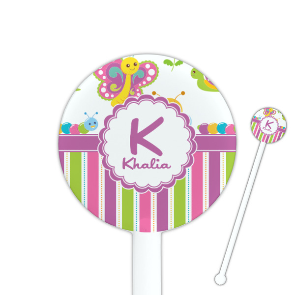 Custom Butterflies & Stripes 5.5" Round Plastic Stir Sticks - White - Double Sided (Personalized)