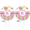 Butterflies & Stripes White Plastic 6" Food Pick - Round - Double Sided - Front & Back