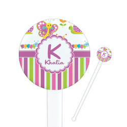 Butterflies & Stripes 7" Round Plastic Stir Sticks - White - Double Sided (Personalized)