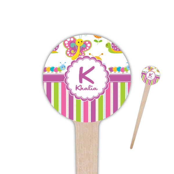 Custom Butterflies & Stripes 4" Round Wooden Food Picks - Double Sided (Personalized)