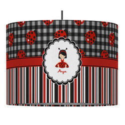 Ladybugs & Stripes 16" Drum Pendant Lamp - Fabric (Personalized)