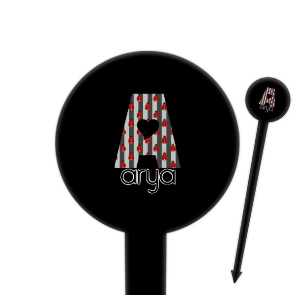 Custom Ladybugs & Stripes 6" Round Plastic Food Picks - Black - Double Sided (Personalized)